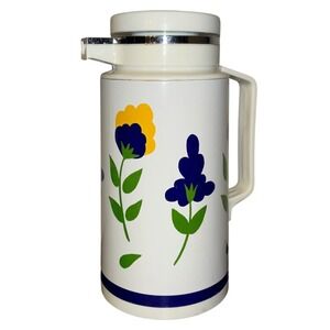 Vintage | Floral Thermos Carafe | 1 Liter | White Blue Yellow Flower Print